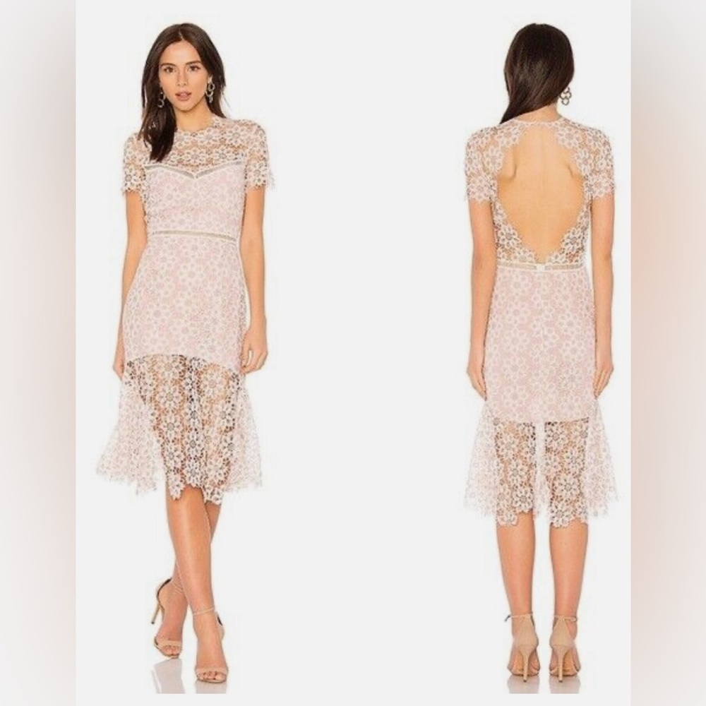 SAYLOR Lillie Lace Illusion Dress 
Lace Neckline/Open Back  BLUSH/IVORY Size M